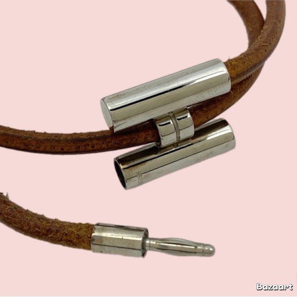 Hermes Brown Leather Bracelet w/Silver Clasp Hermes box /COA included see pic - Picture 3 of 10